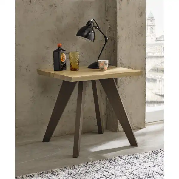 Weathered Oak Side Lamp Table Black Legs
