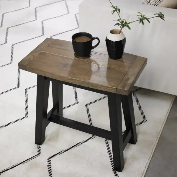 Weathered Dark Oak Lamp Table Black Legs