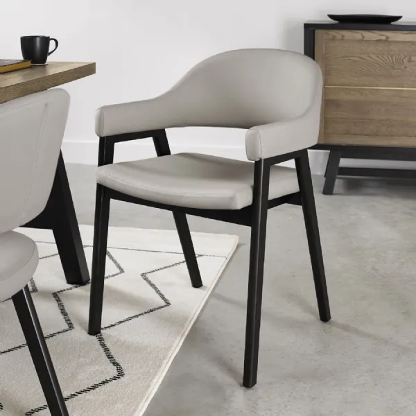 Grey Bonded Leather Upholstered Dining Arm Chair