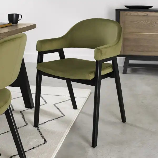 Green Velvet Fabric Dining Arm Chair