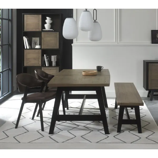 Weathered Oak Dining Table Set 2 Brown Chairs Small Bench