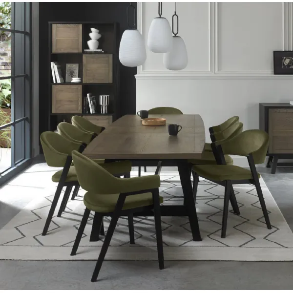 Weathered Oak Dining Table Set 8 Green Velvet Chairs