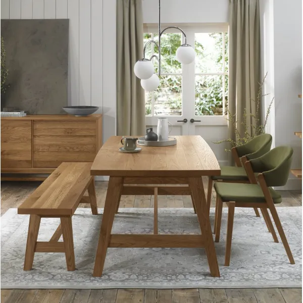 Rustic Oak Dining Set 2 Green Velvet Side Chairs and Bench