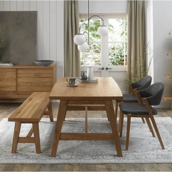 Oak Dining Table Set 2 Grey Fabric Side Chairs and Oak Bench