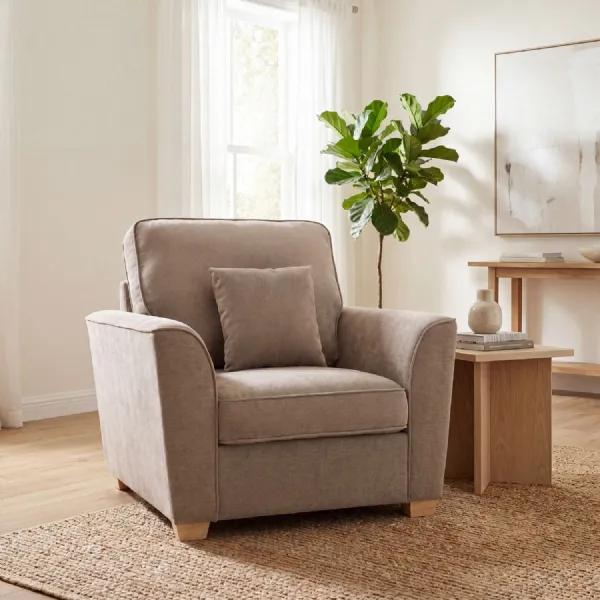 Oatmeal Fabric Upholstery Armchair Light Wooden Legs