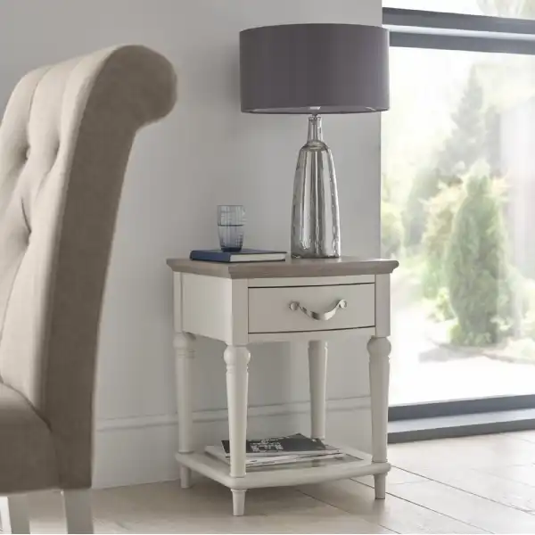 Washed Oak Top Grey Painted Lamp Table