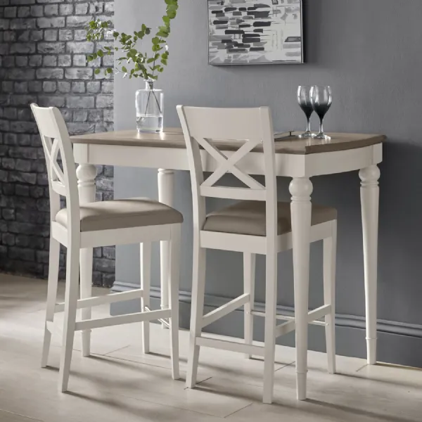 Pair of Bar Stools Grey Painted Grey Leather Cross Back