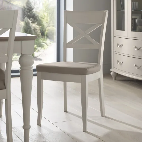 Grey Painted Cross Back Dining Chair Grey Leather Seat Pad