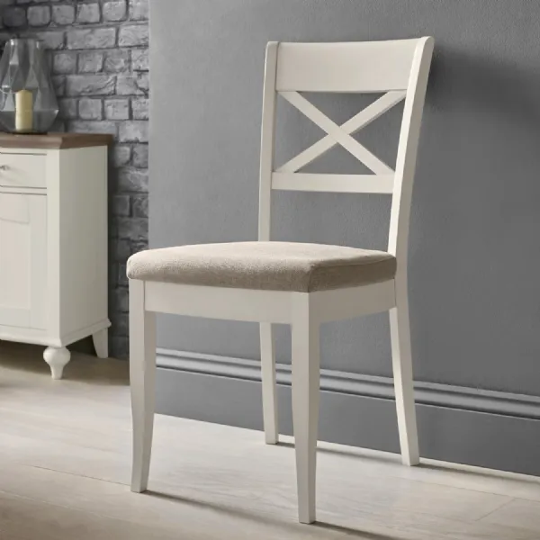 Grey Leather Beech X Back Dining Chair Pair