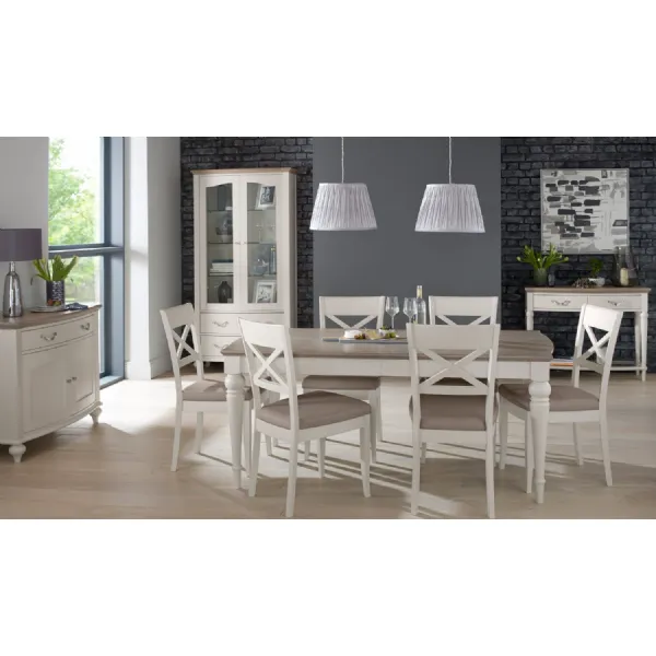 Large Grey Painted Patterned Oak Extending Dining Table
