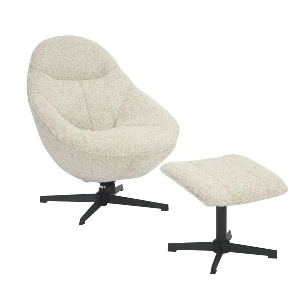 Natural Fabric Egg Shaped Swivel Lounge Chair with Footstool