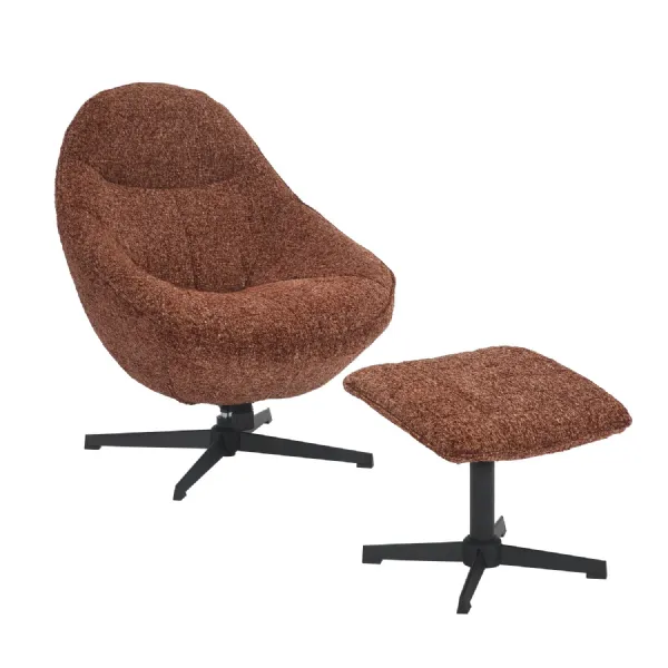 Copper Fabric Egg Shaped Swivel Lounge Chair with Footstool