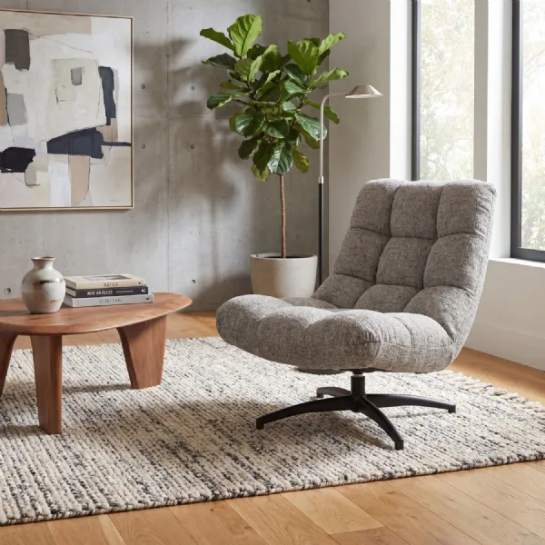 Light Grey Fabric Swivel Lounge Chair Metal Star Base