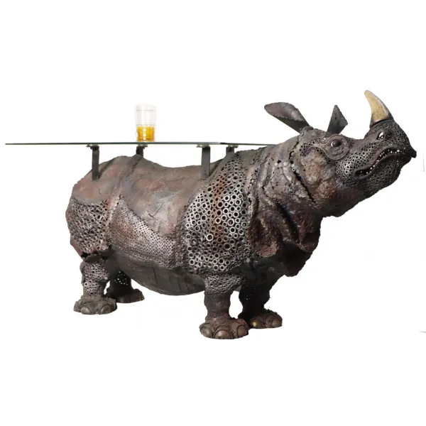 Rhino Centre Table with Sculptural Base and Tempered Glass Top