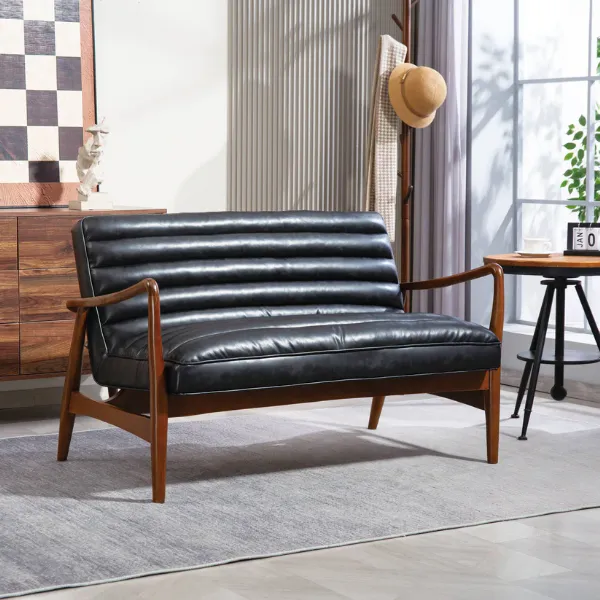 Dark Navy Leather Effect Hallway Bench Angular Framed