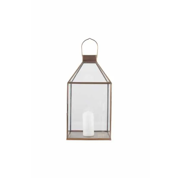 Shiny Brass Metal And Glass Square Lantern