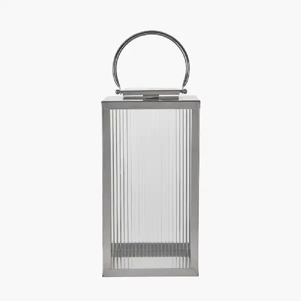 Shiny Nickel Small Lantern with Ribbed Glass
