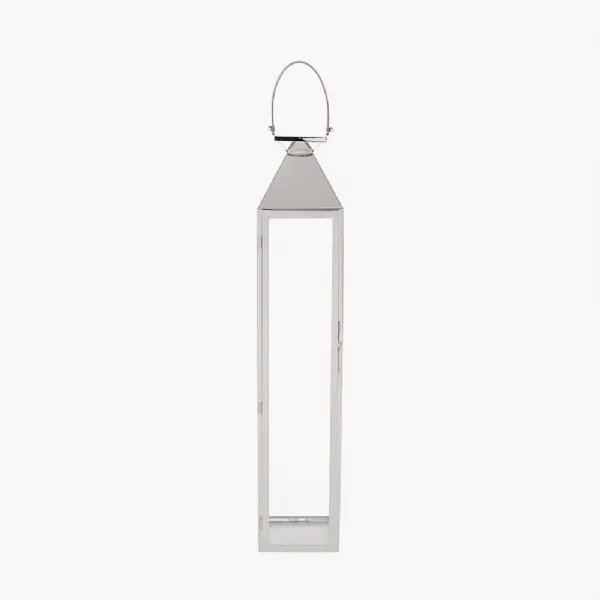 Silver Stainless Steel and Glass Large Tall Lantern