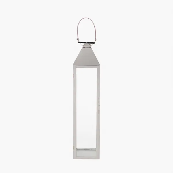 Silver Stainless Steel and Glass Medium Tall Lantern