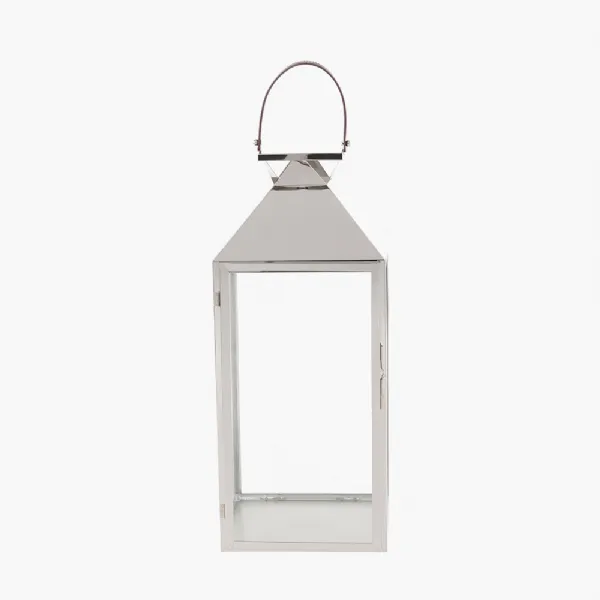 Silver Stainless Steel and Glass Large Lantern