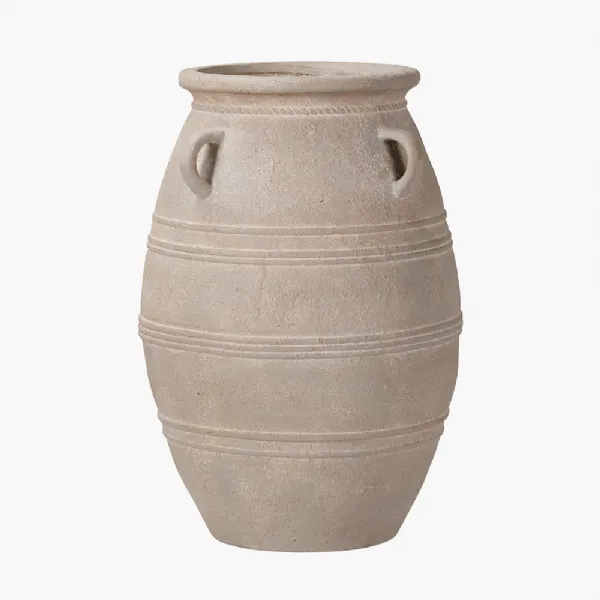 Grey Wash Fibrestone Decorative Vase with Handles Large