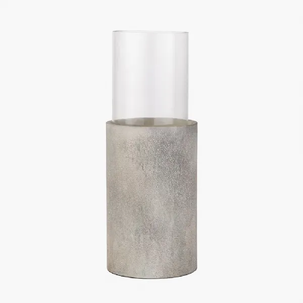 Stone Grey Metal and Clear Glass Hurricane Large