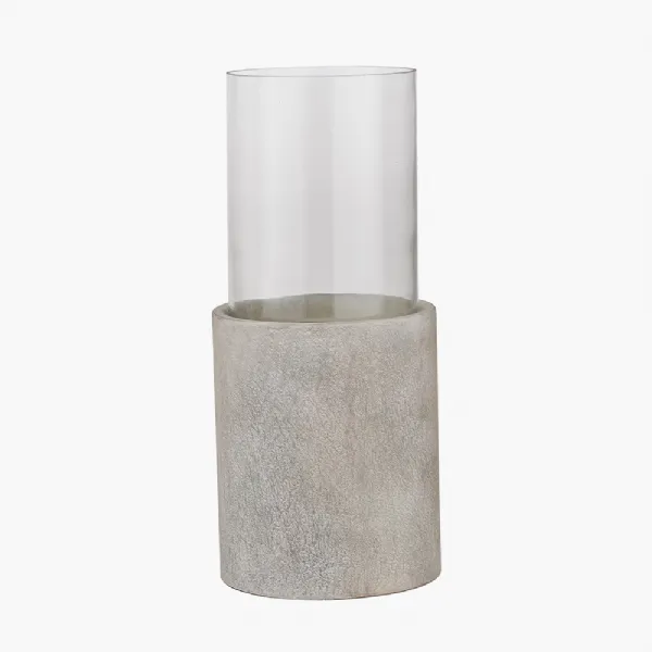 Stone Grey Metal and Clear Glass Hurricane