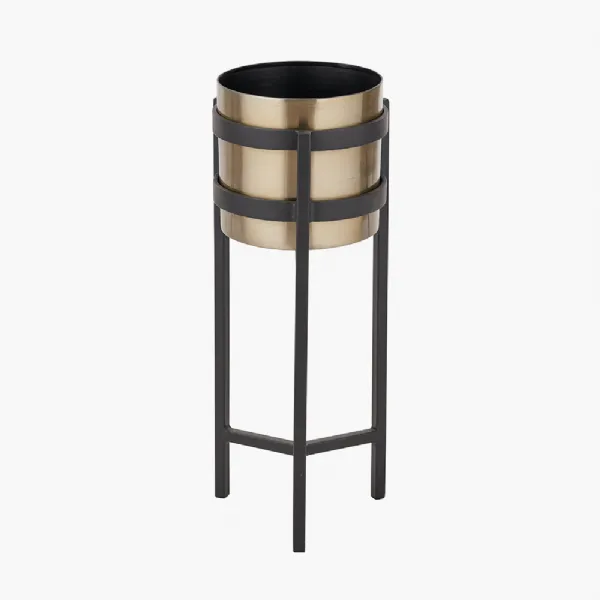 Brass and Matt Black Metal Floor Planter