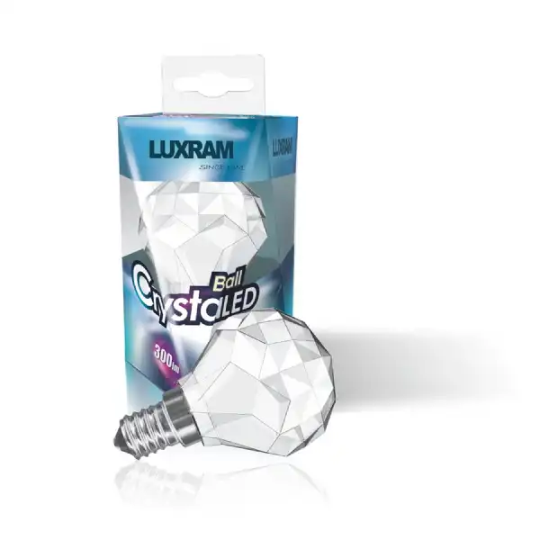 CrystaLED Ball E14 3W Warm White 3000K, 300lm, Clear Crystal Finish, 3yrs Warranty