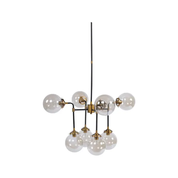 Large Glass Bubble Black And Brass Chandelier E14 25W