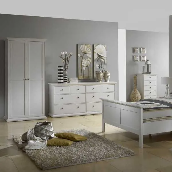 Tall White Cornice Top 2 Door Double Wardrobe