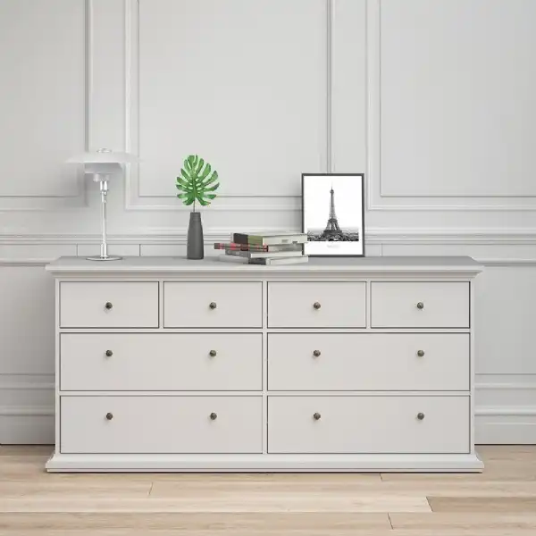 Large 180cm Wide White 8 Drawer Chest of Drawers