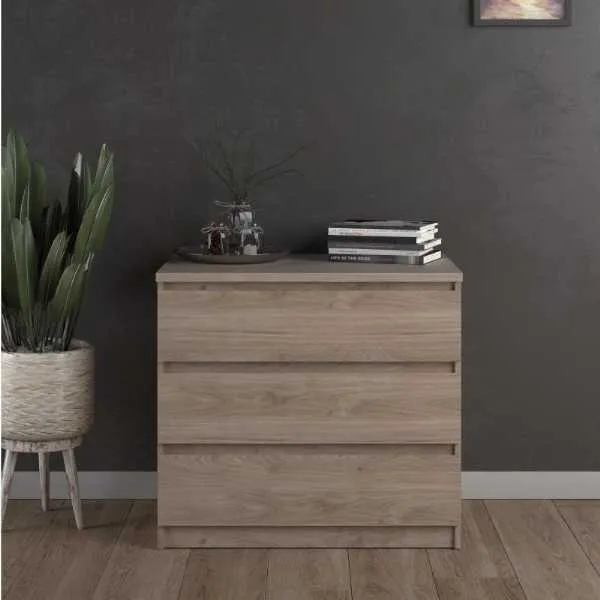 Small Chest of 3 Drawers in Jackson Hickory Oak Effect Finish