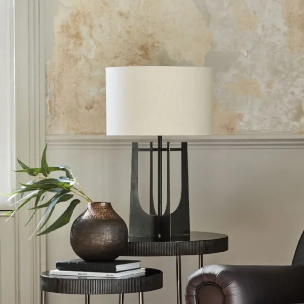 Hammered Iron Table Lamp with Linen Shade