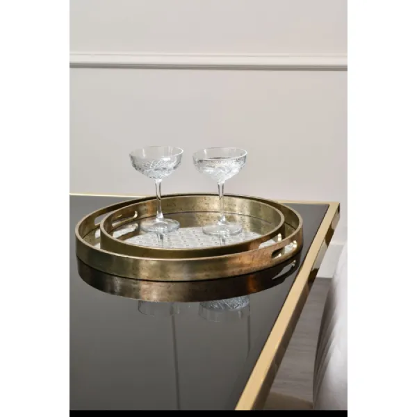 Set of 2 Scallop Design Round Nesting Trays Gold Frame