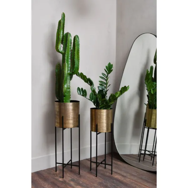 Antique Brass Metal Floor Standing Planters Set of 2