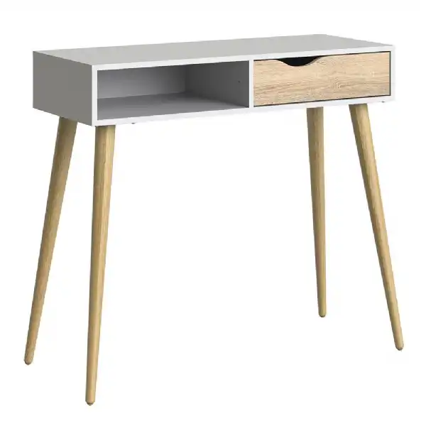 White and Oak 1 Drawer 1 Shelf Console Hall Table 89.8x103cm