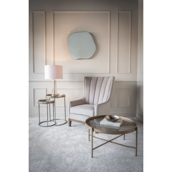 Taupe Fabric Upholstered Accent Chair with Ribbed Back