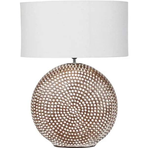 Brown Ceramic Round Lamp Base with Ivory Oval Drum Shade
