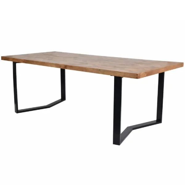 Geometric Solid Wood 220cm Dining Table Black Metal Legs