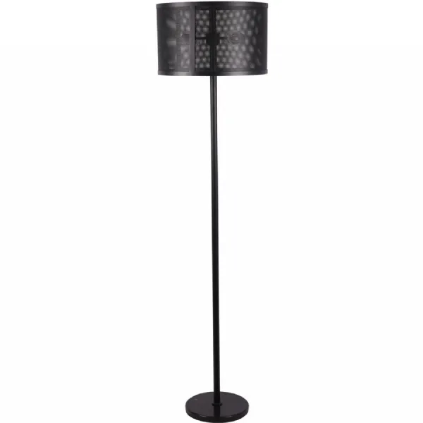 Black Metal Tall Floor Lamp with Mesh Shade