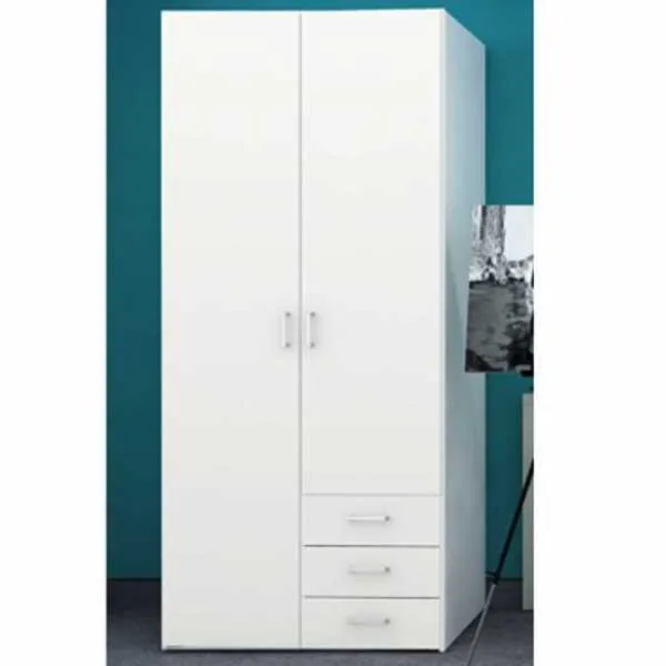 Traditional Slim White Double Wardrobe