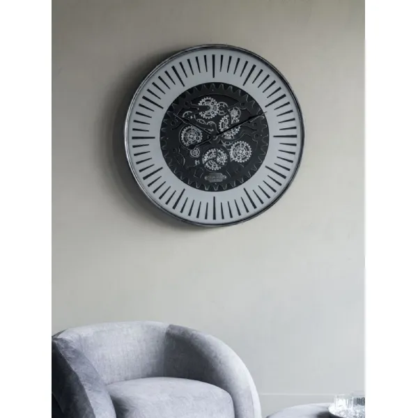 Black Nickel Silver Round Wall Clock 100cm with Moving Dials