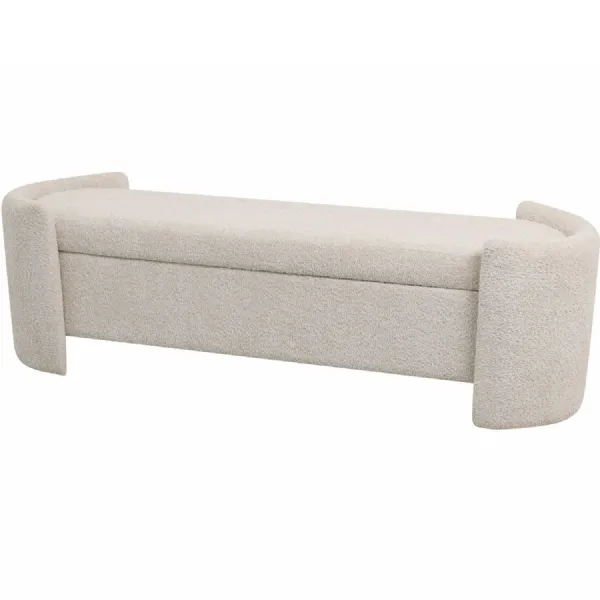 Cream Boucle Upholstered Storage Bench with Padded Seat