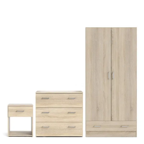 Space Package Bedside 1 Drawer + Chest of 3 Drawers + Wardrobe with 2 doors + 1 drawer in Oak