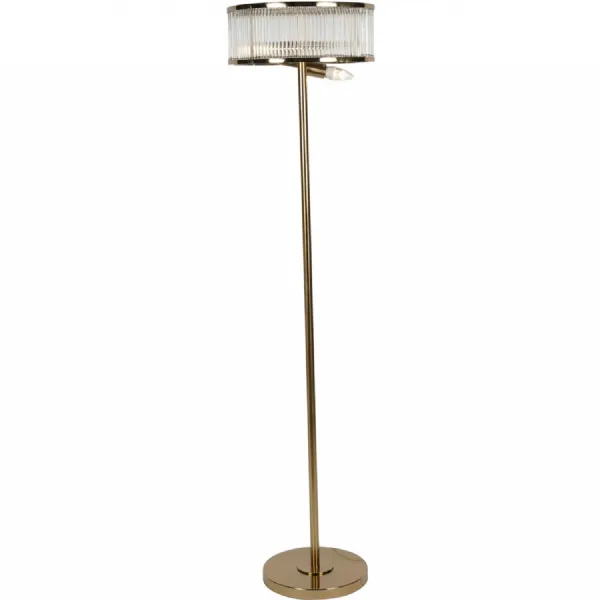 Art Deco Antique Brass Floor Lamp with Crystal Rod Detailing