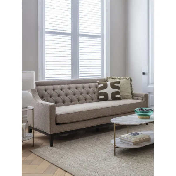 Dark Taupe Fabric 200cm 3 Seater Sofa with Buttoned Back