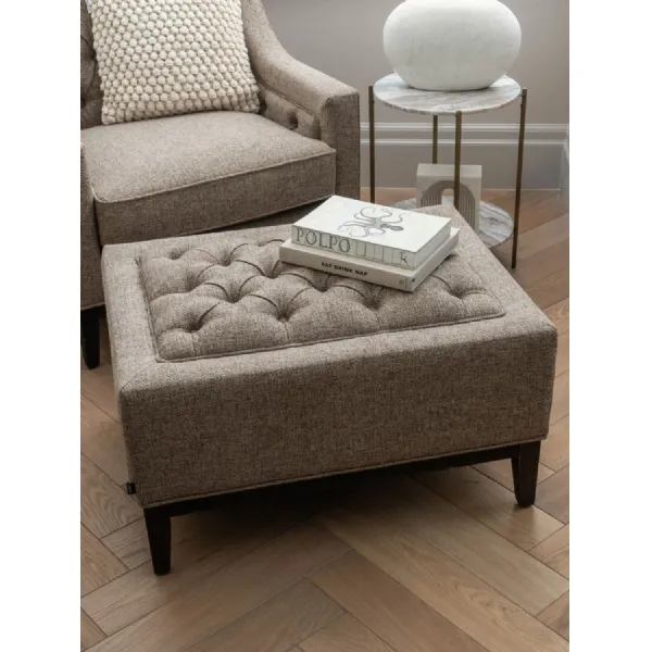 Dark Taupe Fabric Deep Buttoned Top Stool