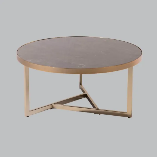 Caviar Marble Top Round Coffee Table Champagne Base