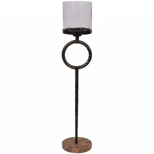Large Floor Hurricane Candle Holder Brown Marble Base 108cm